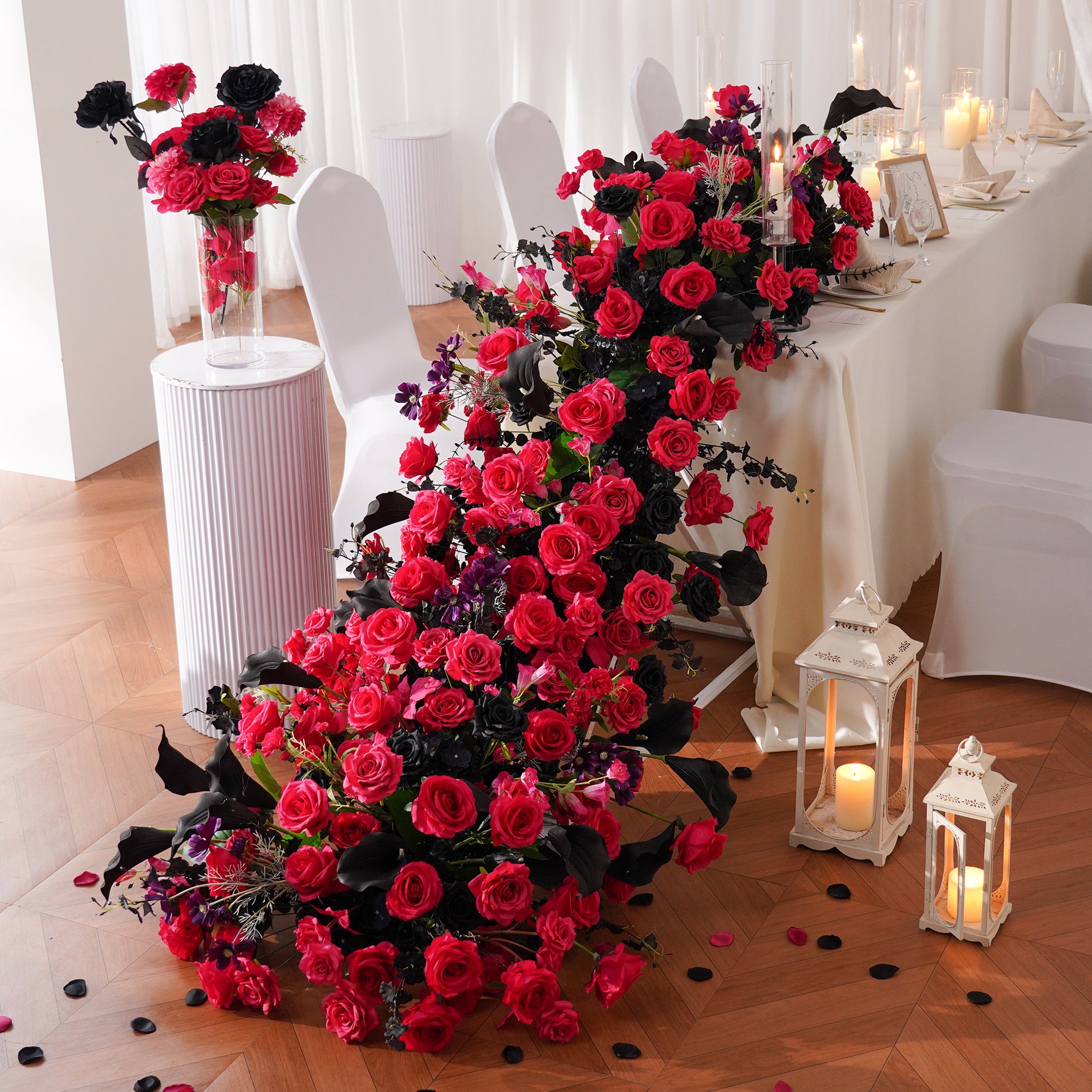 -red-rose-black-flower-wedding-runner