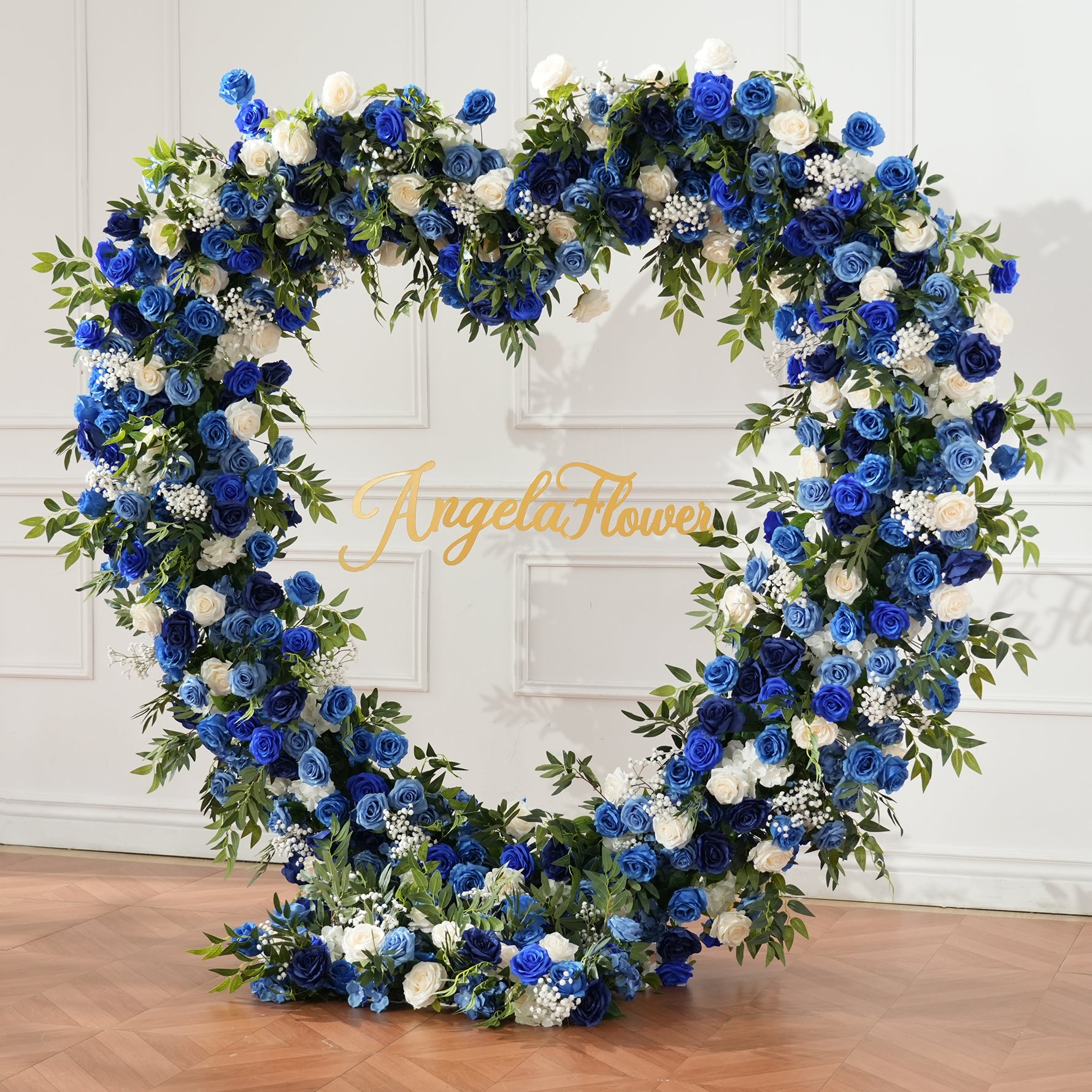 silk heart floral frame royal blue flowers