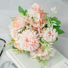 pastel tone faux rose peony dahlia mixed floral arrangement