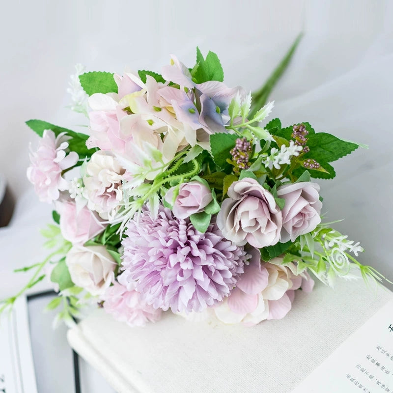 pale lilac artificial hydrangea rose decorative flower stems