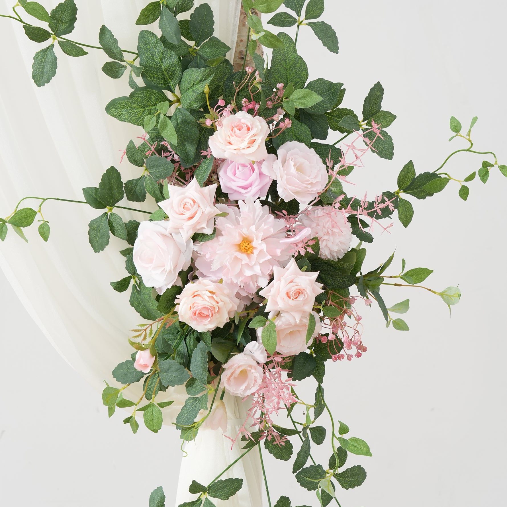 Faux blush dahlia rose arch decor
