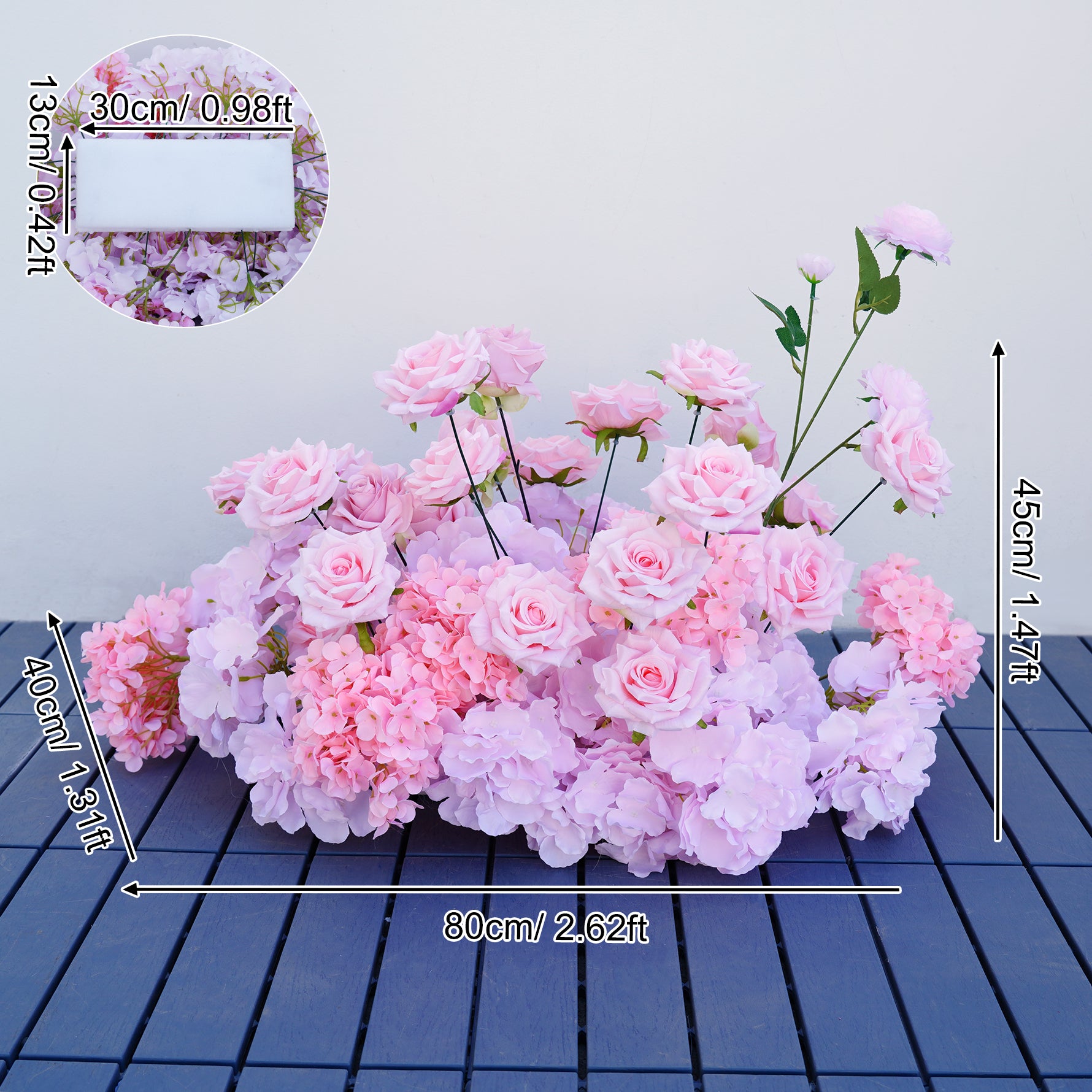 A8883 Pink Blue Rose Hydrangea Floral Runner Aisle Flower
