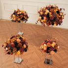 Artificial fall flowers for halloween dinner party styling