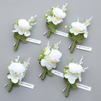 A9001 6pcs/set White Rose Bud Groomsman Corsage Wedding Decorations Accessories