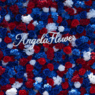 Close‑up texture of mixed red blue white artificial rose flower wall