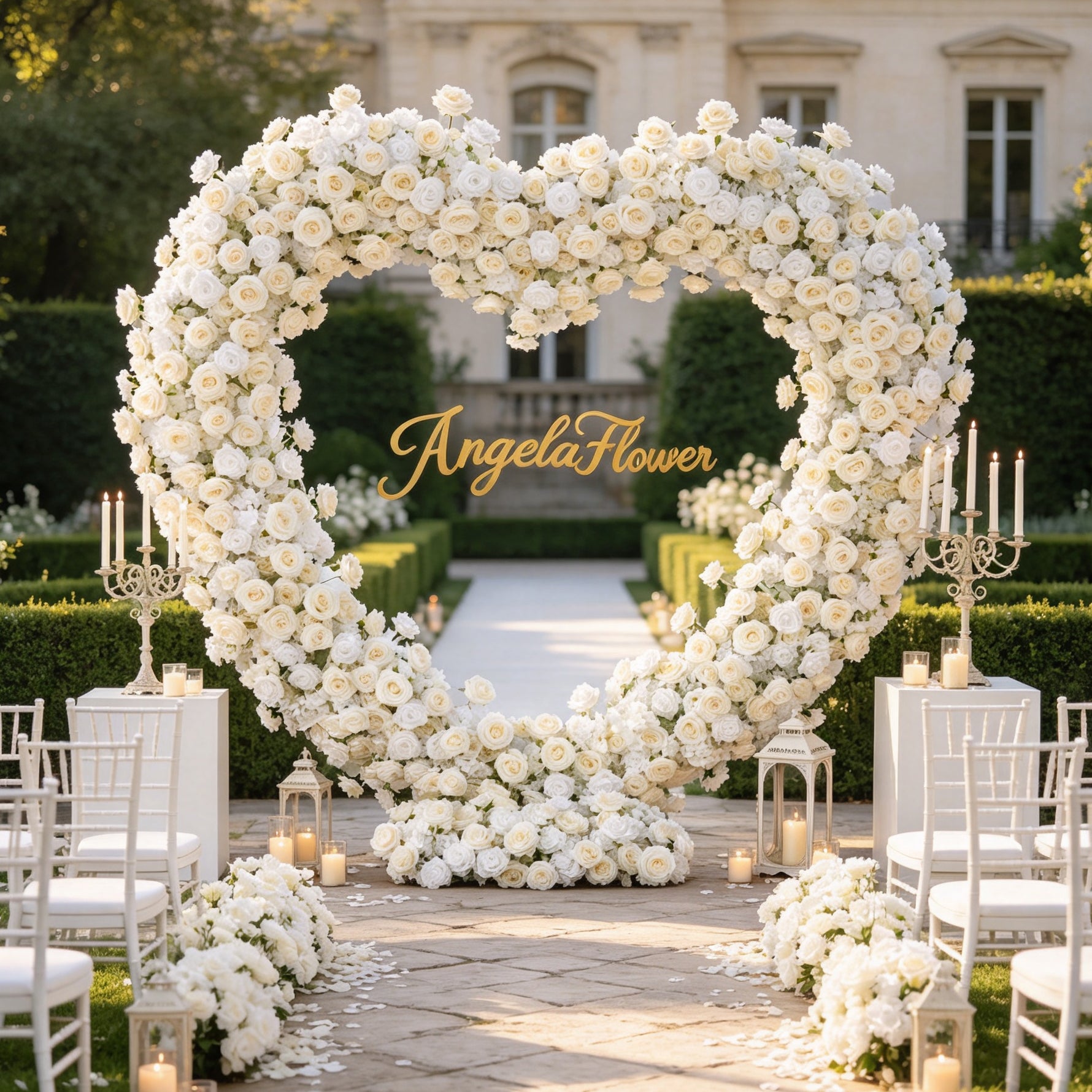 Dreamy White Rose Heart Backdrop For Wedding Photos