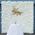 Wedding reception white floral backdrop portrait wall