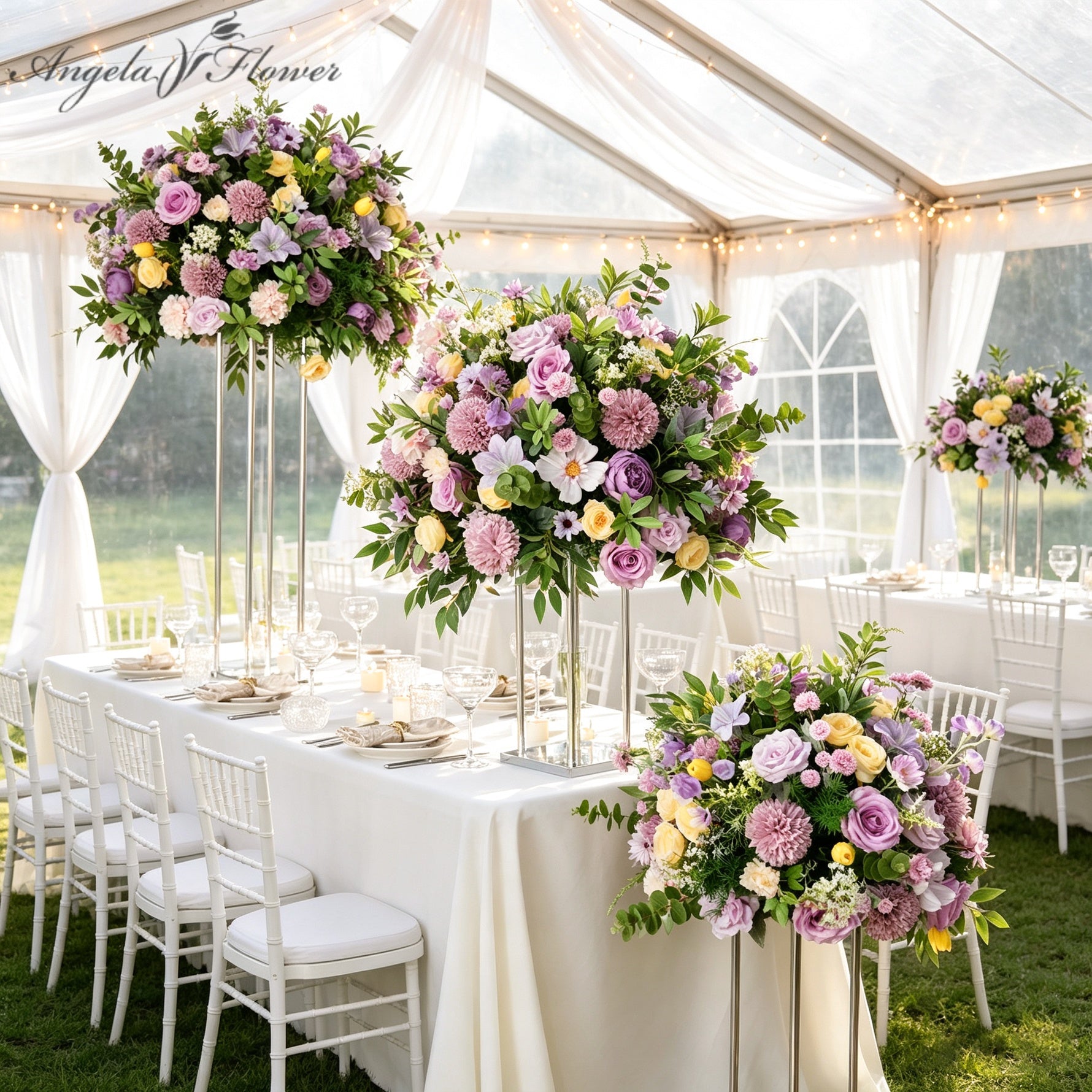 Purple Yellow Green Wedding Centerpiece