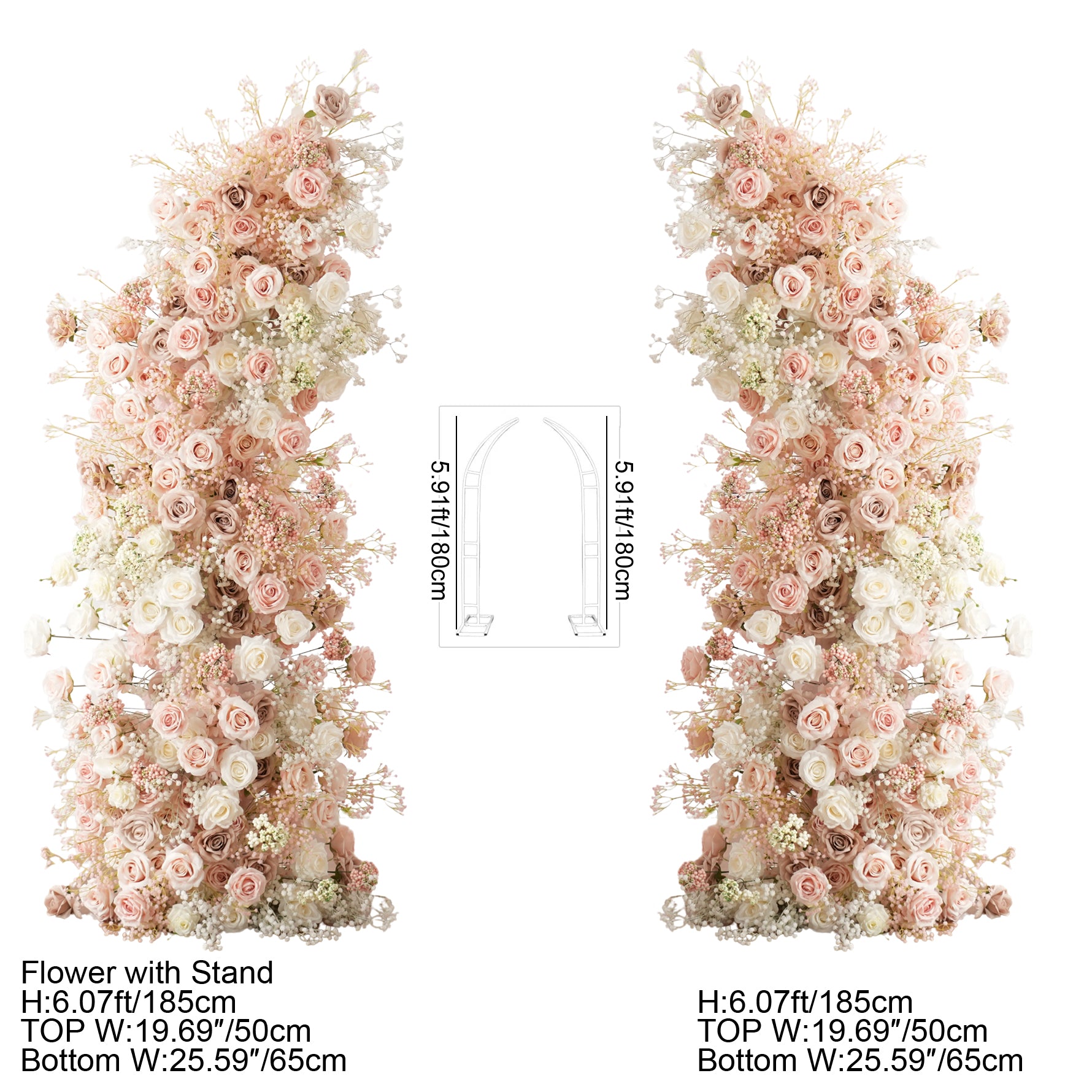 pink white faux blooms wedding arch decor