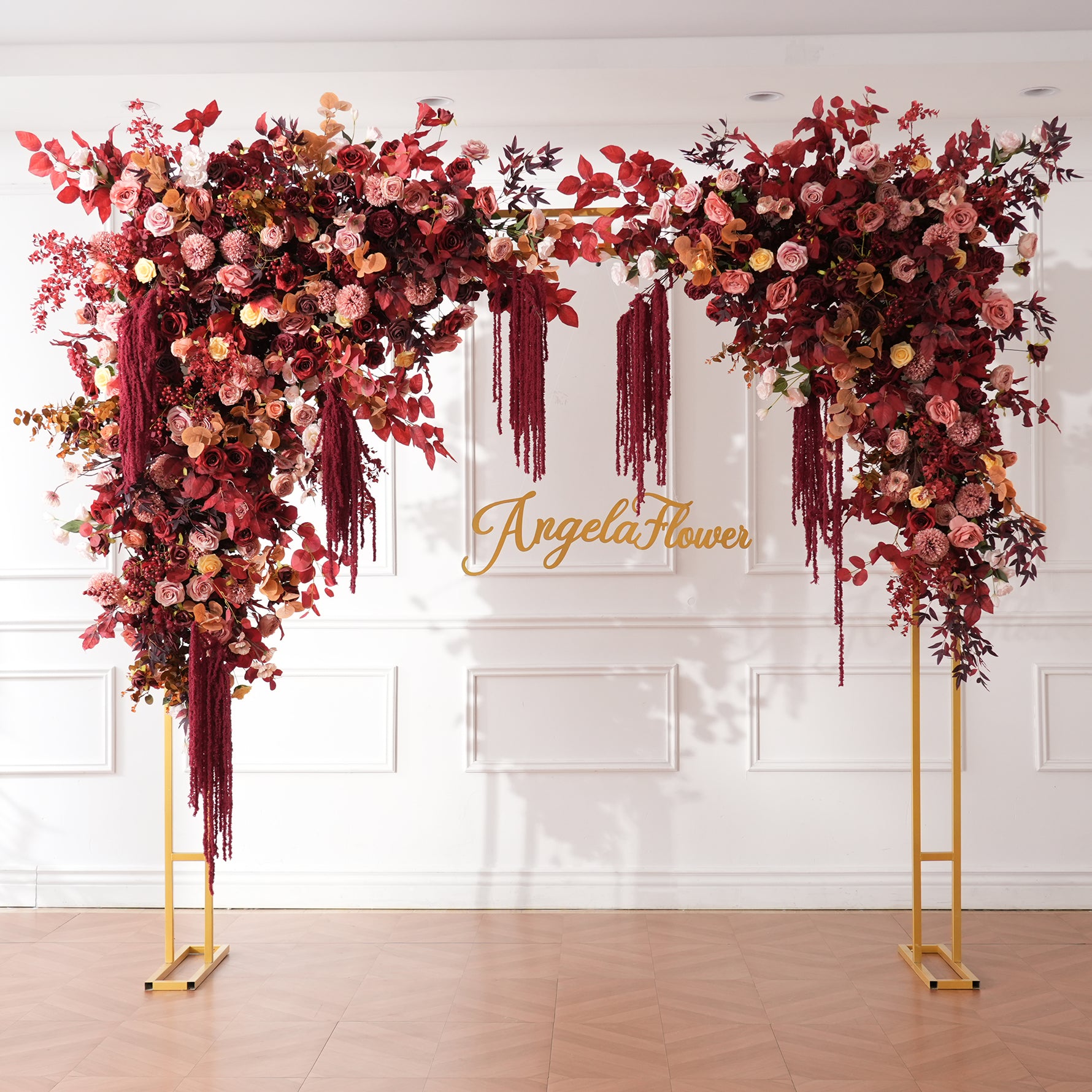 deep red burgundy artificial flowers for wedding arch