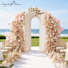 pink white rose baby breath wedding horn arch