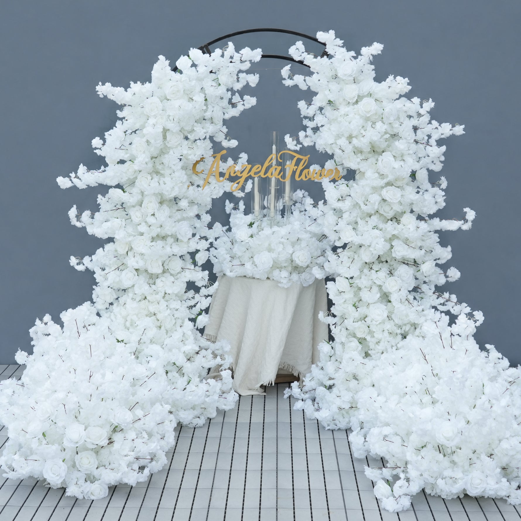 ethereal white cherry blossom rose backdrop