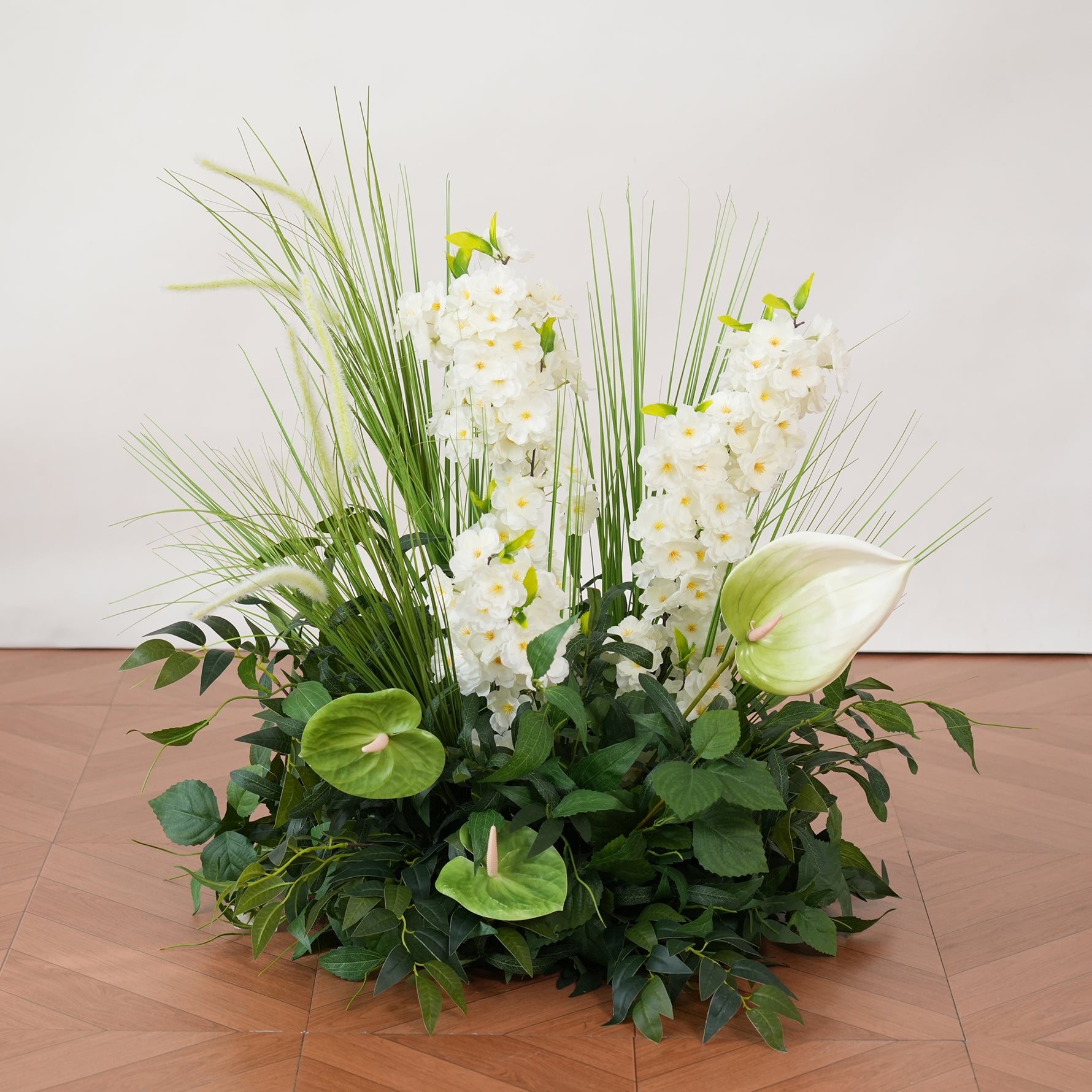 Outdoor Wedding White Green Floral Pillar Decor
