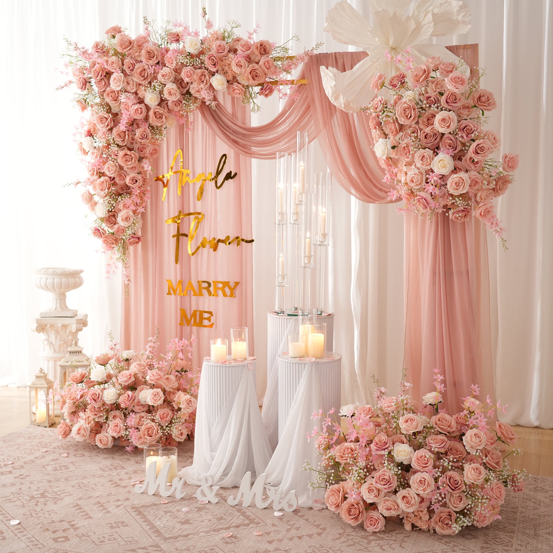 Artificial Pink Rose Babys Breath Hang Flower Window Display