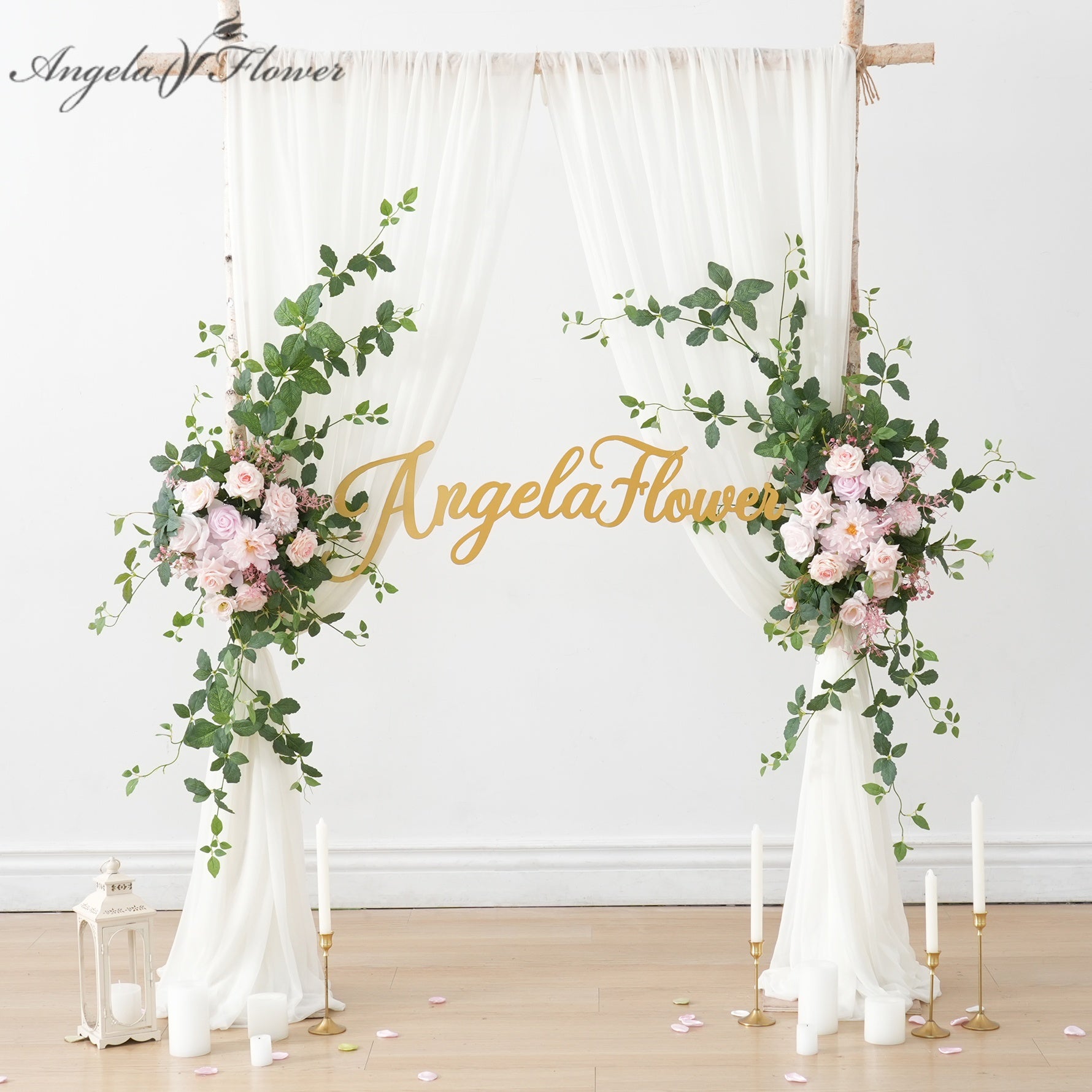Blush floral swag wedding arch hanging decor