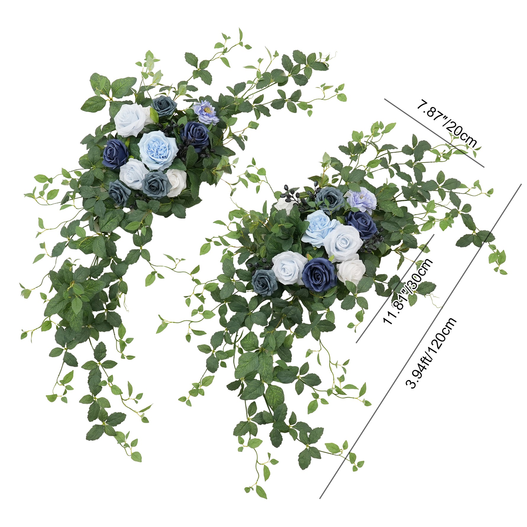Light blue cream wedding arch greenery decor