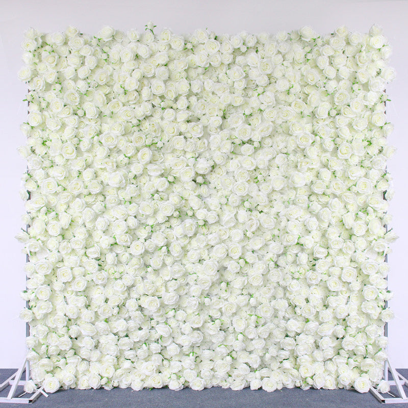 Group display of multiple separate white flower wall panels