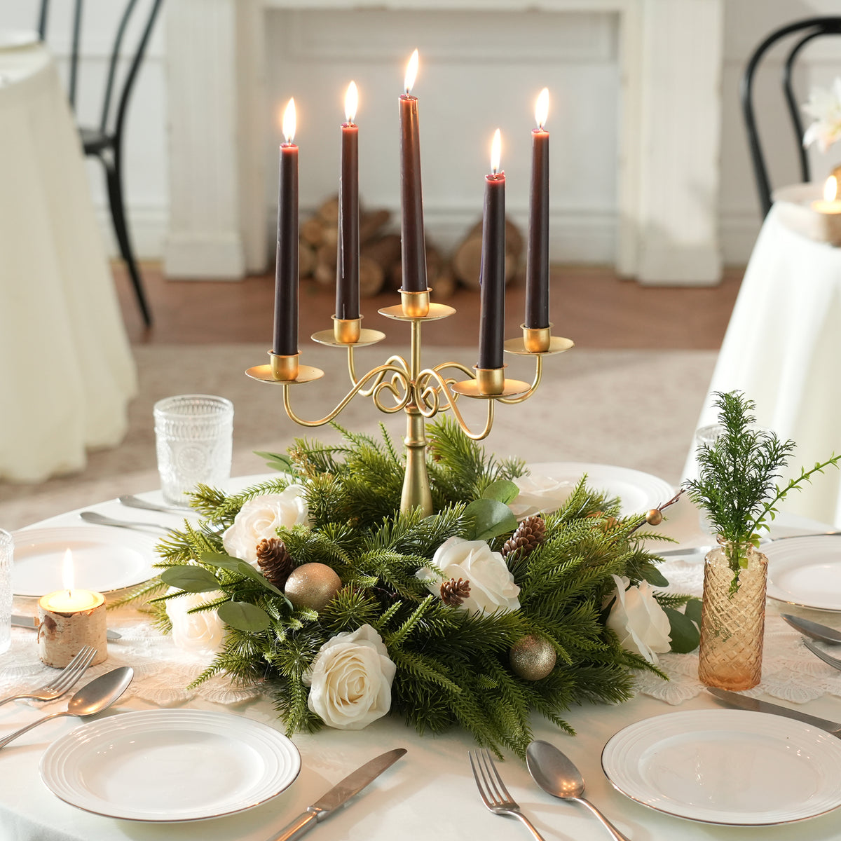 Cream rose table centerpiece for Christmas dinner