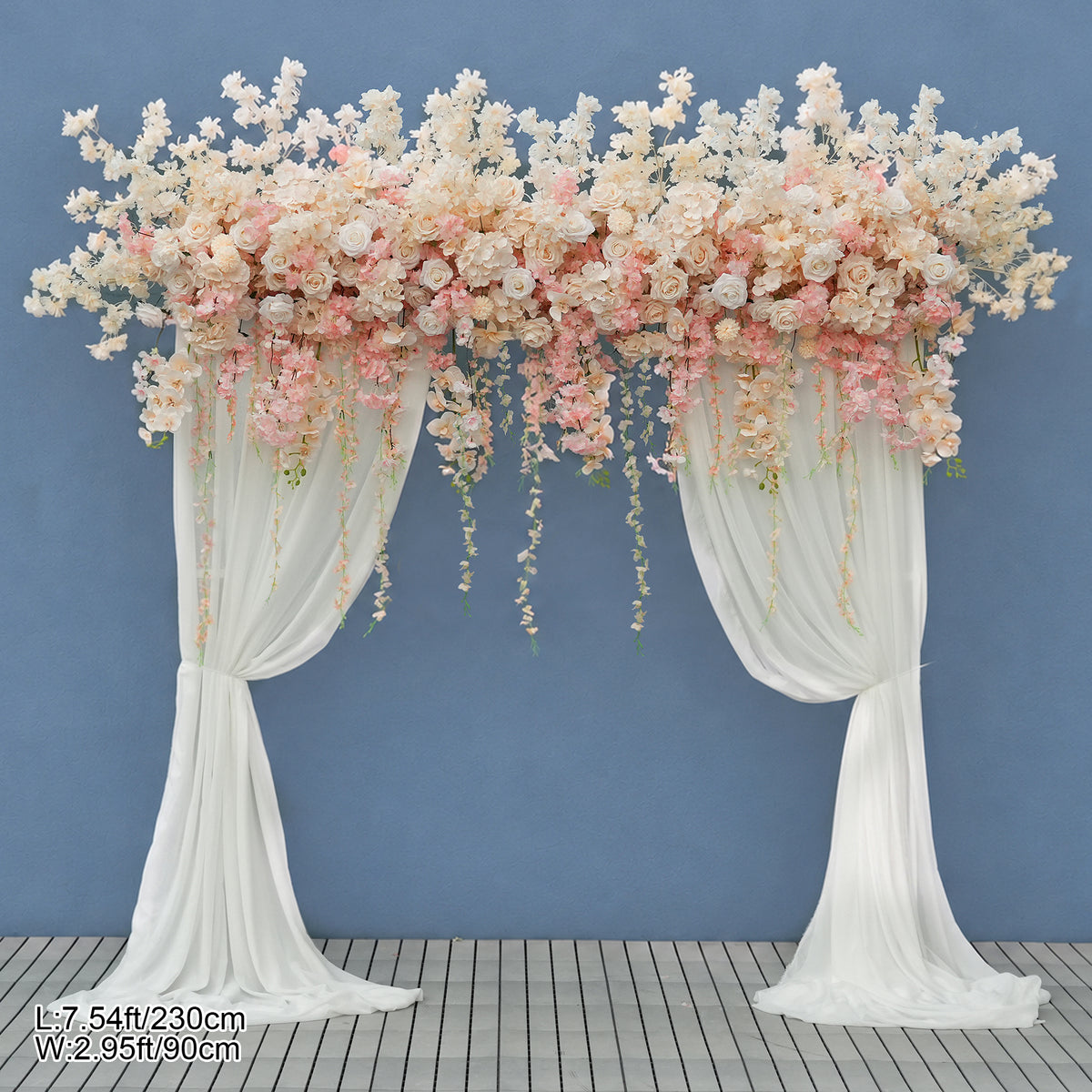 Fuchsia cascading flower arch backdrop for parties