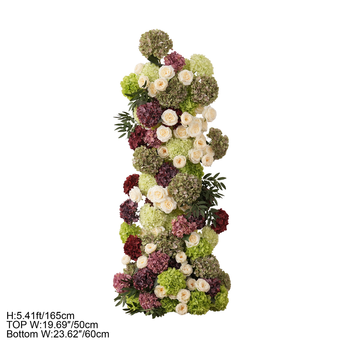 Floral paired with green burgundy drape scene display