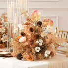 Ivory and gold mixed silk bloom table centerpiece for elegant fall events