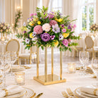 Square top metal pillar holder to support large floral balls and table arrangements