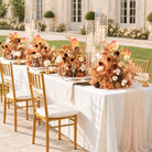 Warm gold anthurium mixed bloom table centerpiece for fall wedding