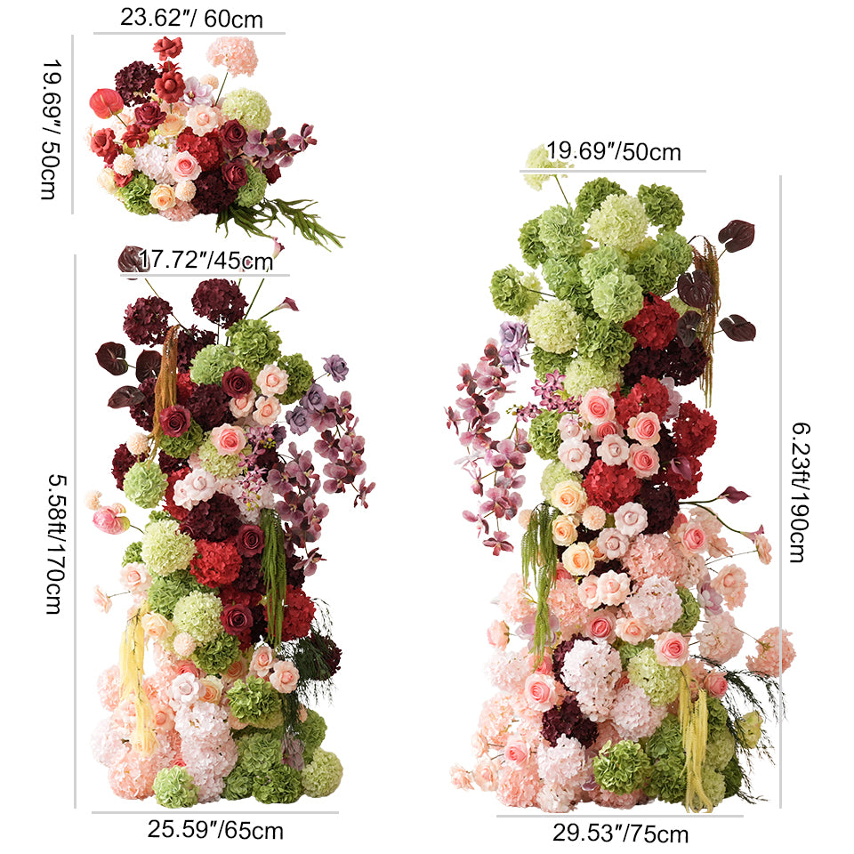 A9174 Colorful Hydrangea Palm Flower Arrangement KT Board Wedding