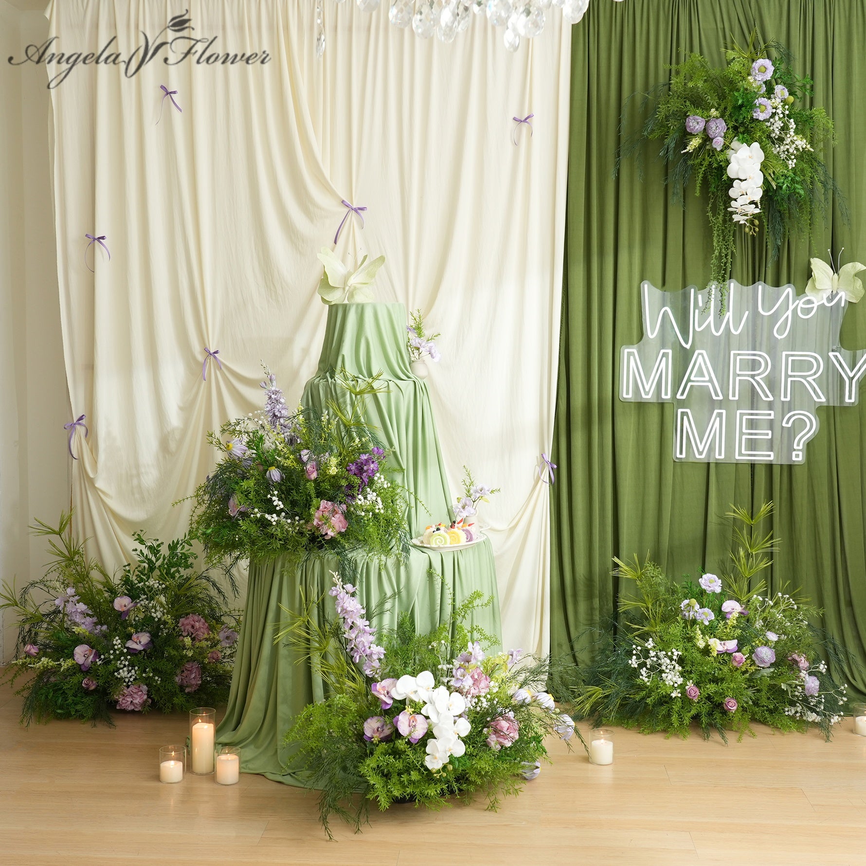 Mori Orchid Green Plants Hang Floral Arrangement Wedding Aisle