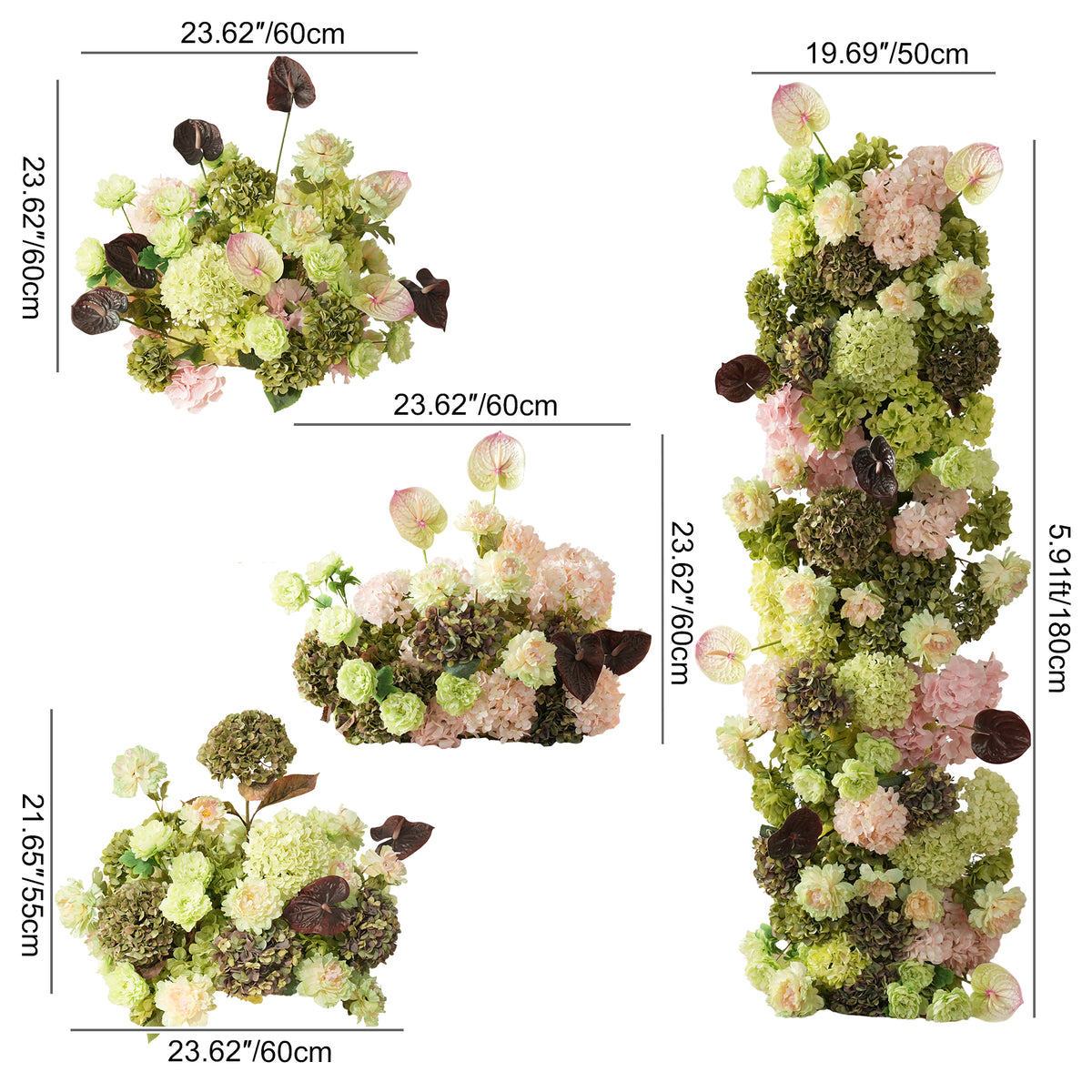 Neutral green pink floral styling props