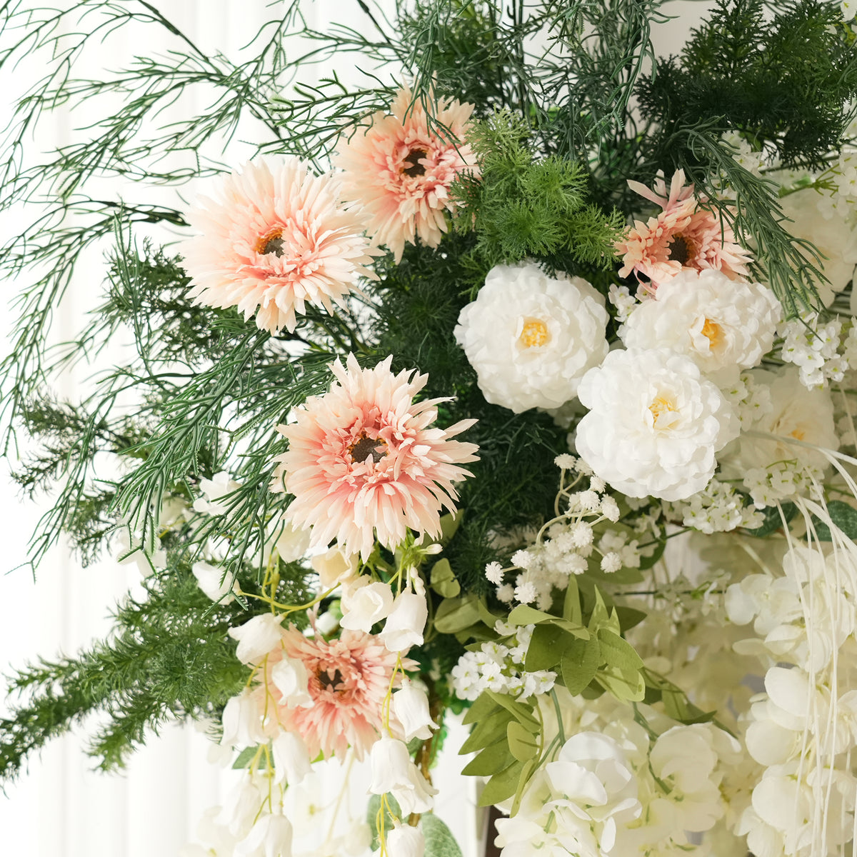 Corner flower swags for wedding arch and stage backdrop