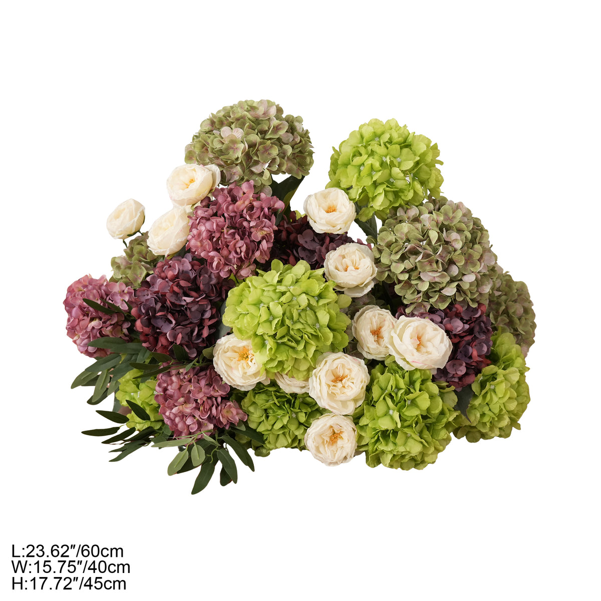 Ivory garden rose accents inside hydrangea pillar