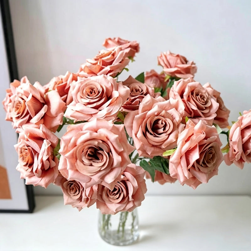 dusty‑pink‑faux‑three‑heads‑rose‑spray‑stem
