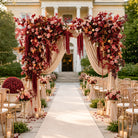faux burgundy rose arch for wedding ceremony