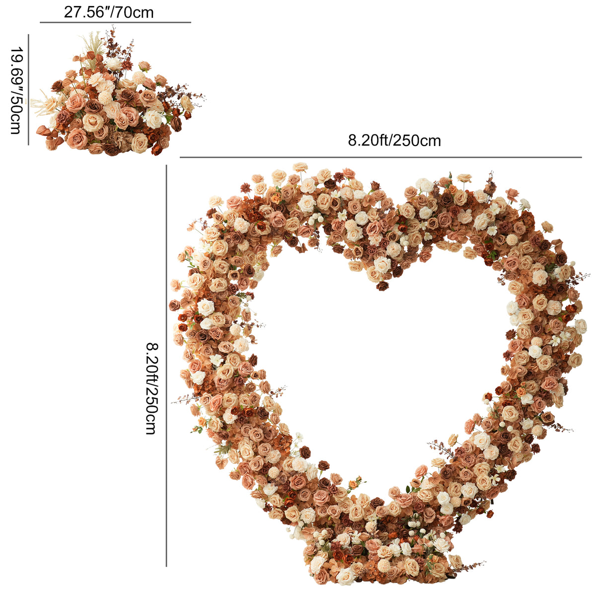 Brown heart shaped flower arch for wedding backdrop