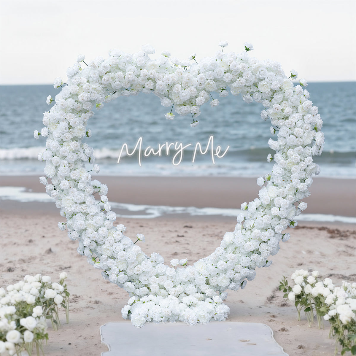 Romantic white rose heart arch wedding decor