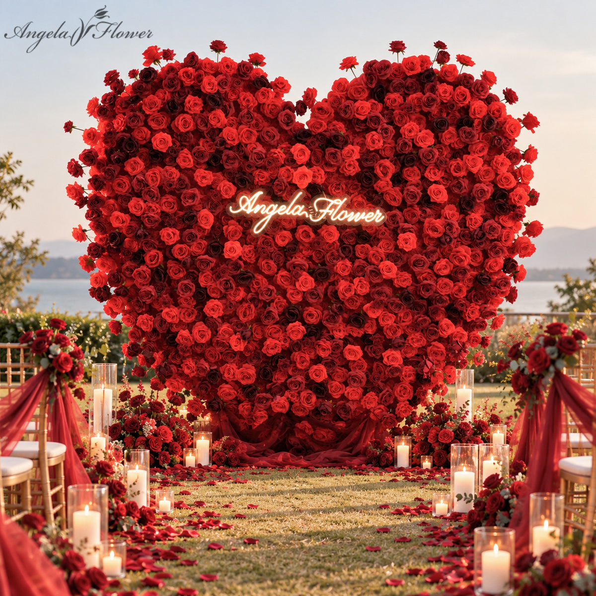 Heart rose artificial flower wall wedding backdrop decor