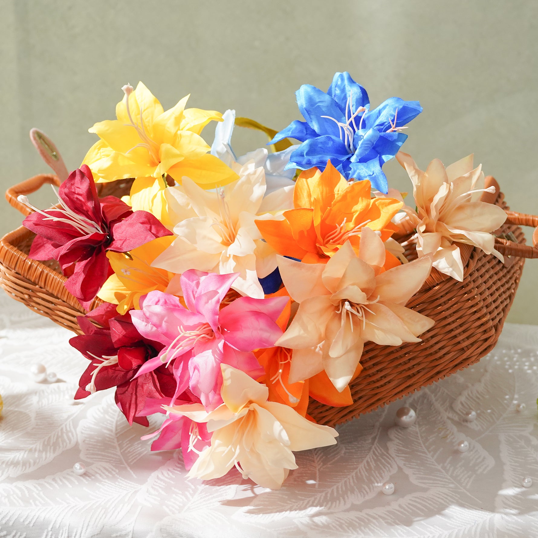  orange fake lily floral supply for event
