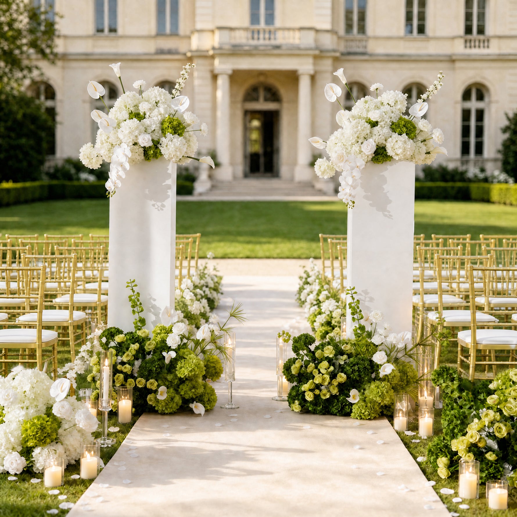 White Green Faux Flower Wedding Backdrop Decor
