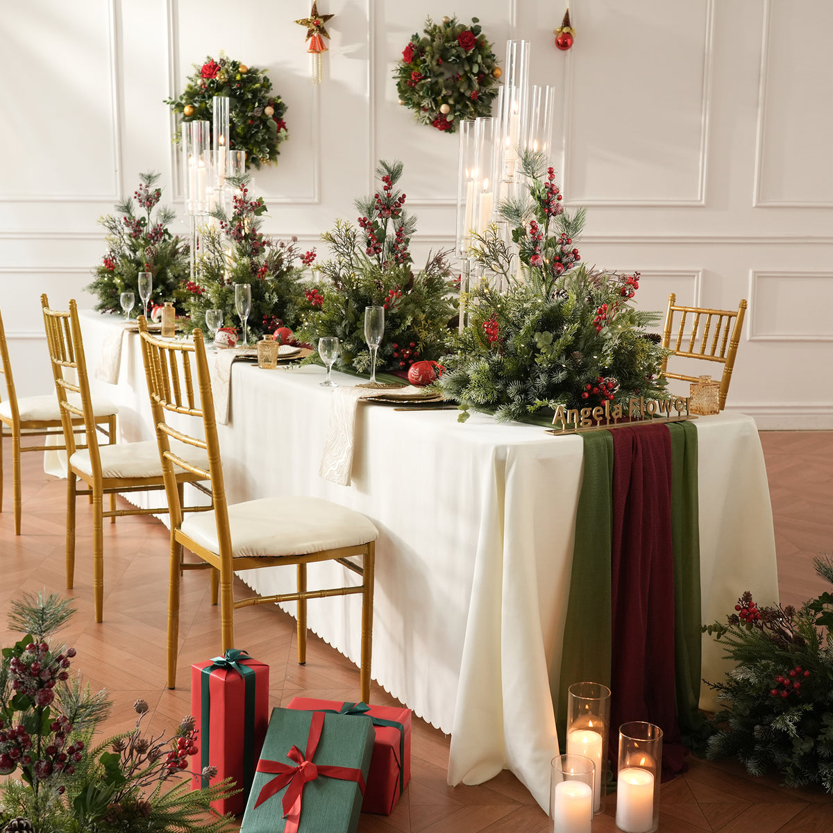 Artificial Christmas pine berry table centerpiece