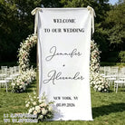 White Draped Wedding Welcome Sign