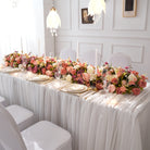 Outdoor garden wedding tablescape with mauve pink faux flower 