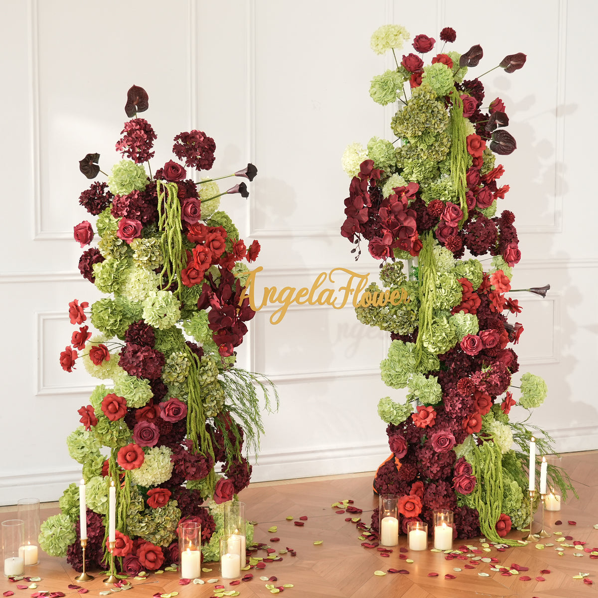 wedding flower row for reception stage decoration