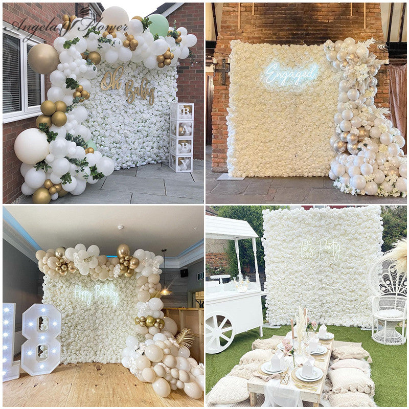Indoor wedding stage decoration full white artificial flower wall