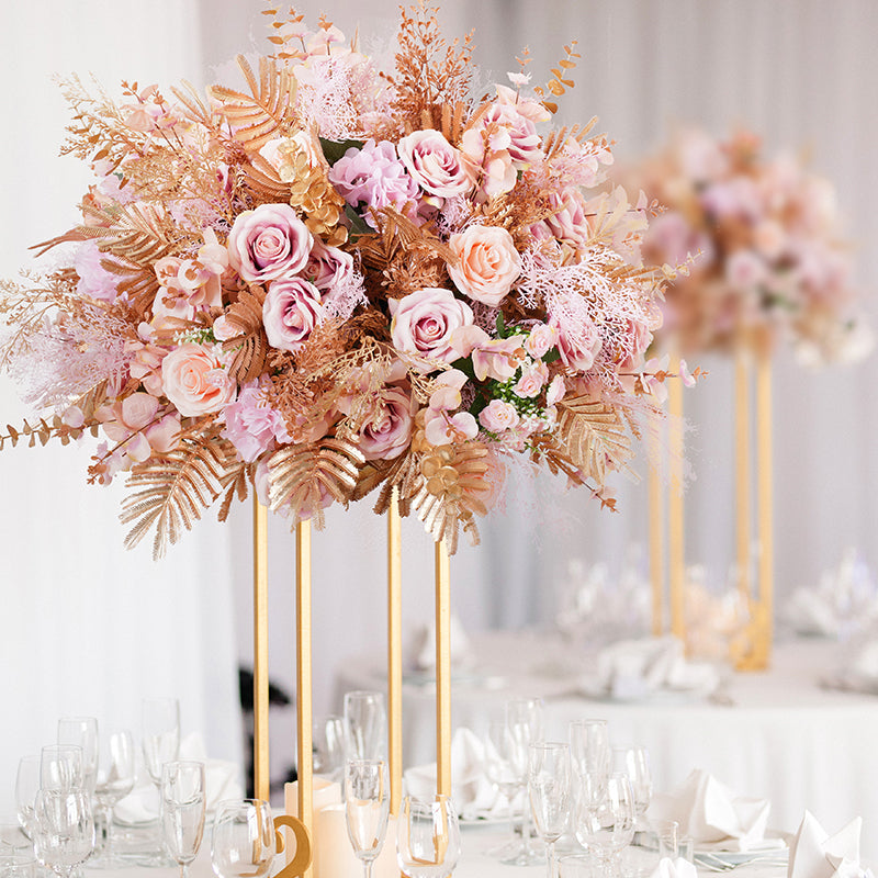 Warm blush and soft gold artificial flower arrangement