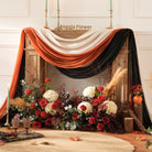 Pampas grass and fall flower accented KT board for wedding photo‑booth and stage decoration