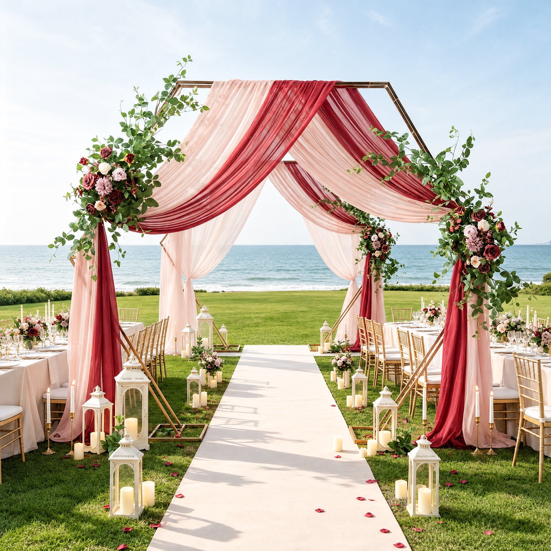 burgundy faux rose swag wedding backdrop