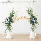 Blue white artificial flower wedding arch arrangement