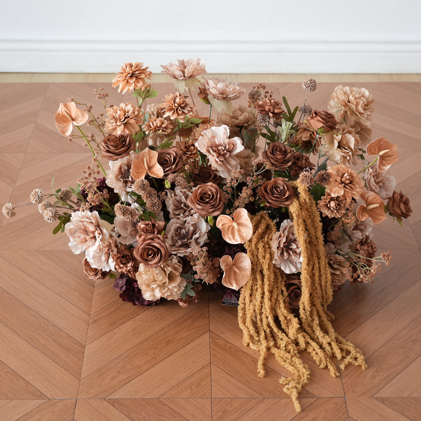 Coffee Peony Palm Flower Arrangement KT Board Outdoor Wedding