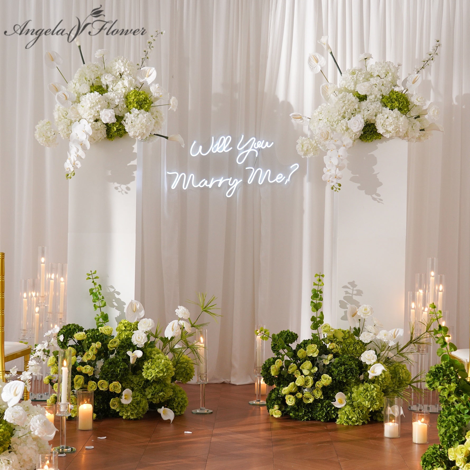 Green White Hydrangea Wedding Floor Floral Arrangement
